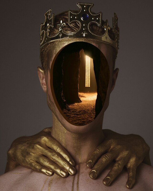 Surreal king with cave in face