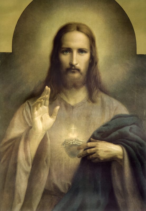 Christ greeting with hand and other hand on sacred heart
