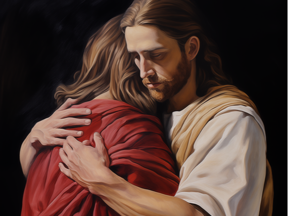 Jesus and Judas hugging