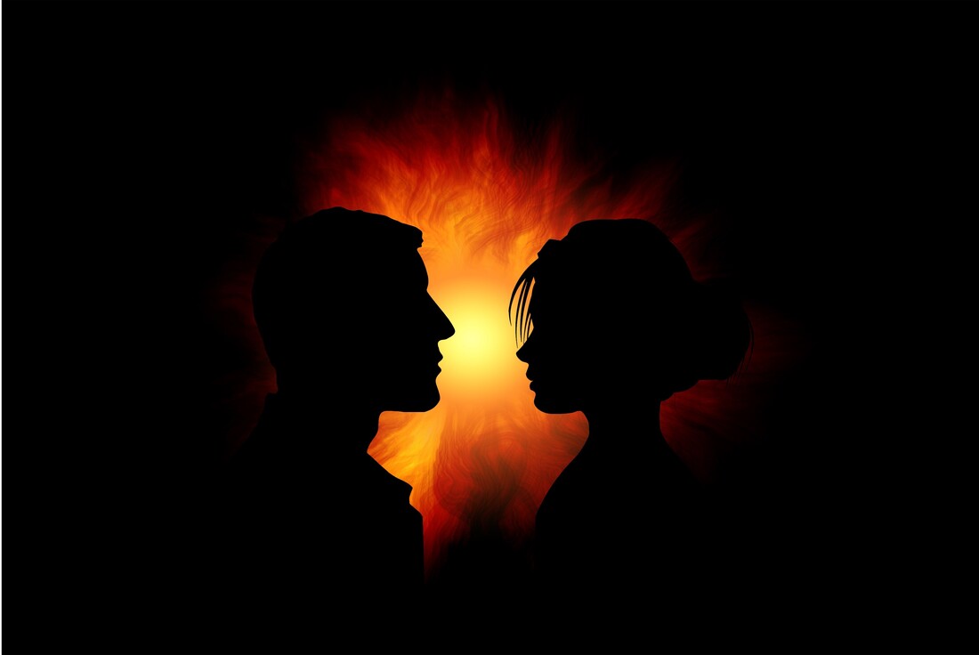 fire silhouette couple man and woman